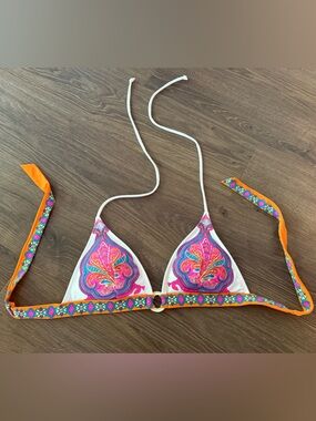 Victorias Secret Paisley Triangle Bikini Top Orange Pink White Boho Halter M Y2K